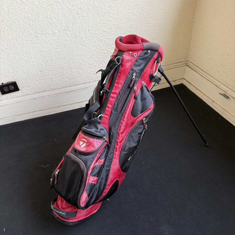 TaylorMade PureLite Red Black Golf Stand Bag 5-Way Dual Strap Carry Bag
